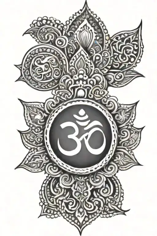 Om Hindu Symbol Arm Tattoo Sleeve Design Featuring