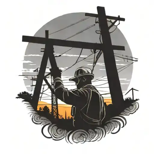 An Electrical Lineman Working On Power Lines Against A Backdrop Of A Sunset Over A Rural Landscape