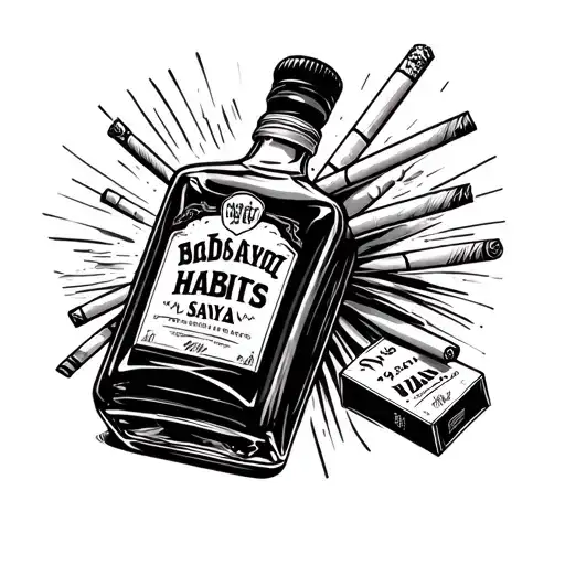 A Whiskey Bottle And Cigarette Packes Inside Saya Bad Habits