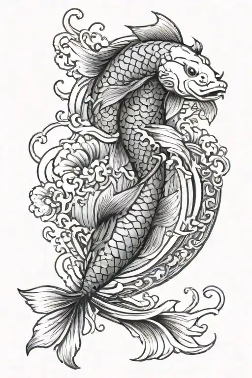 Koi Fish Yin With Waves Crashing In The Background