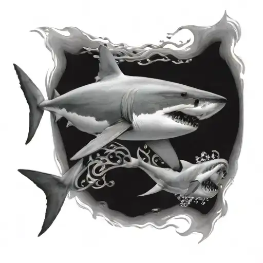 Realistic Great White Shark Swimming Underwater Scene