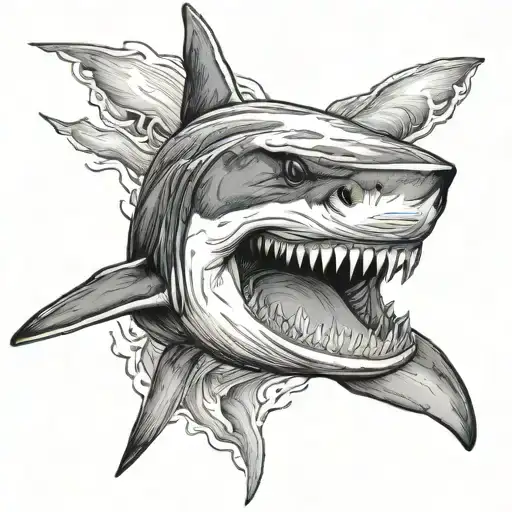 Realistic Great White Shark Swimming With Open Jaw