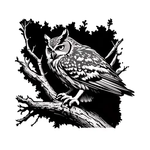 Great Horned Owl On A Tree Arm Sleeve