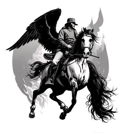 Horse Rider Riding Away From Angel Of Death