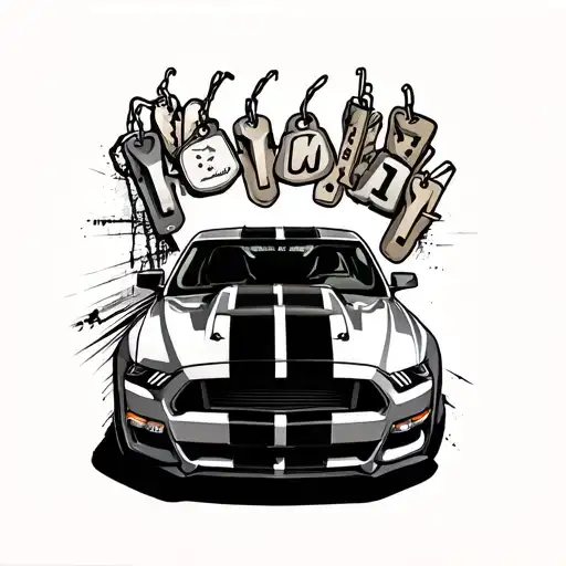 Mustang Gt With Dog Tags On Rearview Mirror