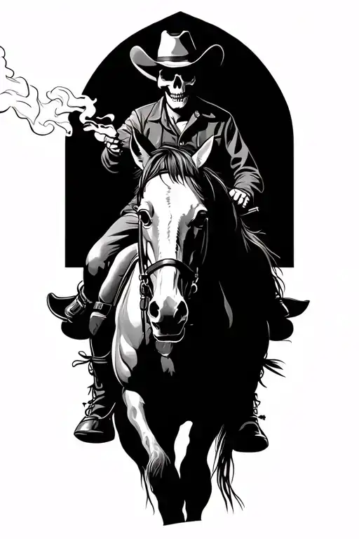 Skull Cowboy Riding Horse Smoking A Cigeratte