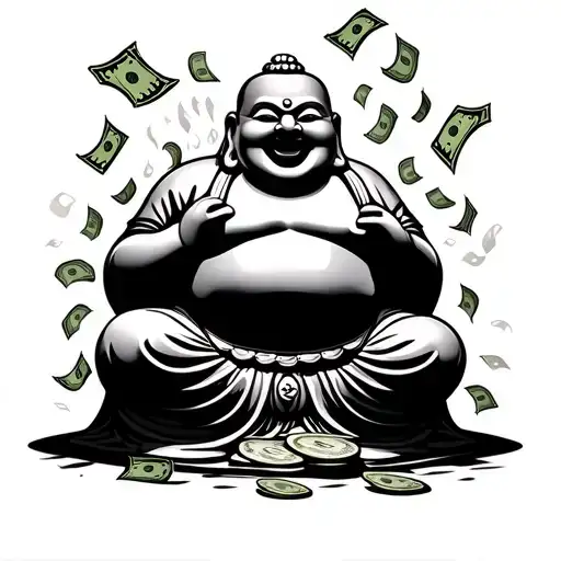 Laughing Buddha With Money Raining