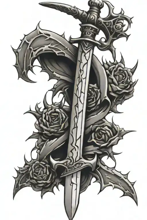 Verticle Sword Wrapped In Thorns