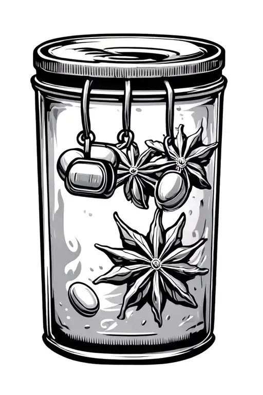 A Rectangular Medicine Packaging With Anise Jelly Cans Hanging On A String