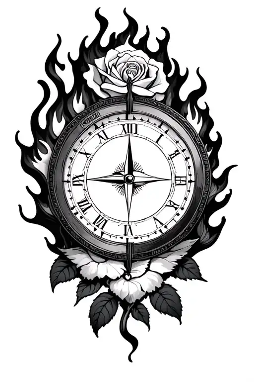 Rose In Flames Enli The Htenment Clock Compass
