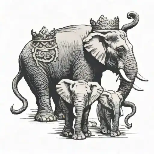 4 Elephant Family One Wearing A Crown