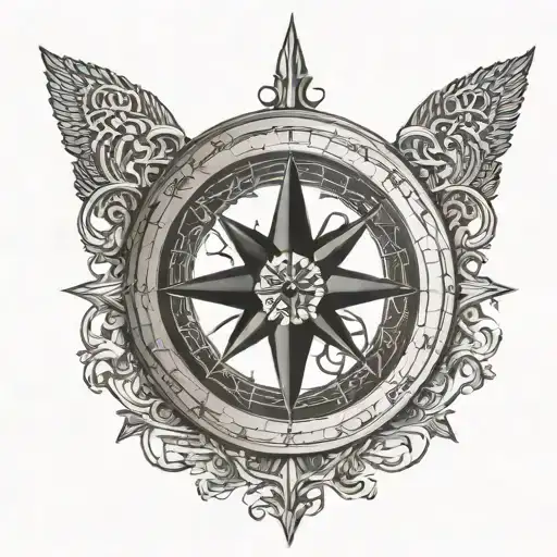 A Nordic Compass With Intricate Runes Carved Stone Full Sleeve