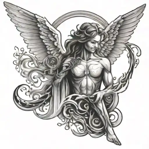 An Angelic Figure Holding A Glowing Techno Music Waveform