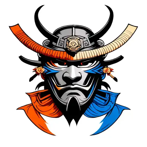 Samurai Mask Cutting 1 Orange Scraf And 1 Blue Scraf