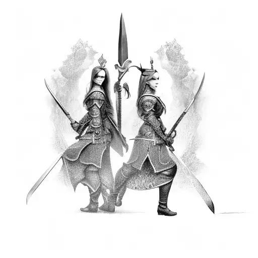 Two Sisters With Sword And Spear