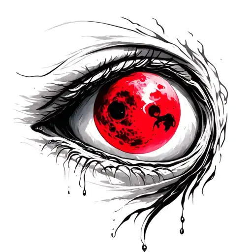 Crying Eye Around A Red Moon Merging Together