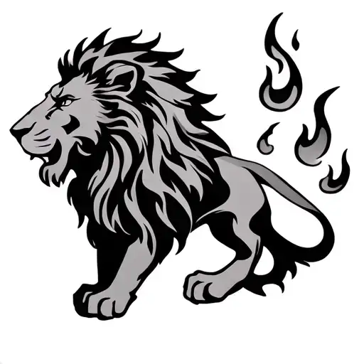 Lion With Fire Flames
