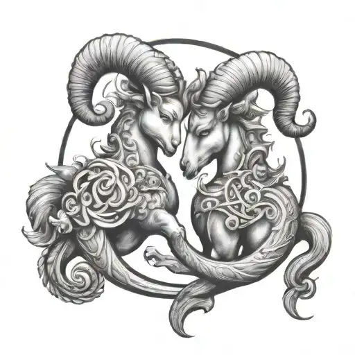 Intertwined Capricorn Aries And Aquarius Zodiac Symbols