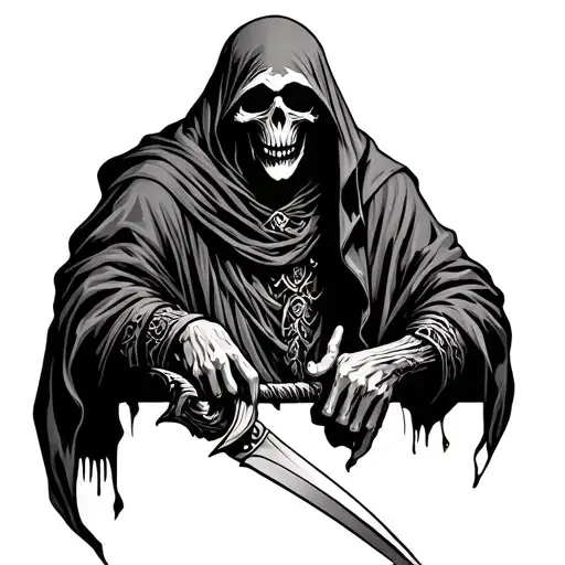 Grim Reaper Leaning On His Sickle Giving The Middle Finger