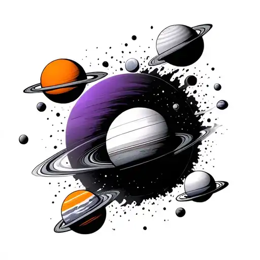 Space Where The Purple And Orange Surrounding Planets Are Being Pulled Into A Black Hole