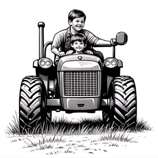 Father And Son On Tractor