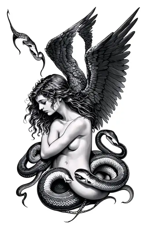 Fallen Angel With Lilith And Snakes