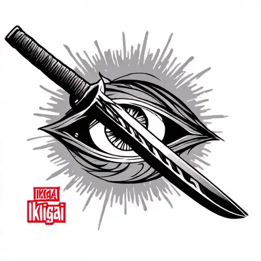 Katana Sword With An Eye And The Word Ikigai In Japanese