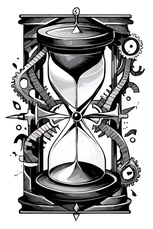 Geometric Graphic Half Sleeve Design Incorporating Hourglass Compass And Cogs