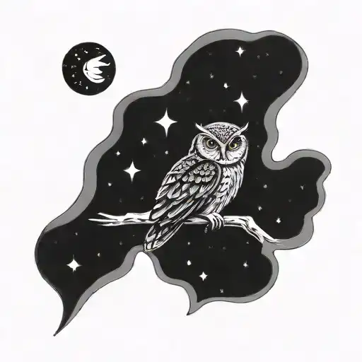 A Small Owl Soaring Through A Starry Night Sky Above A Mountain Range