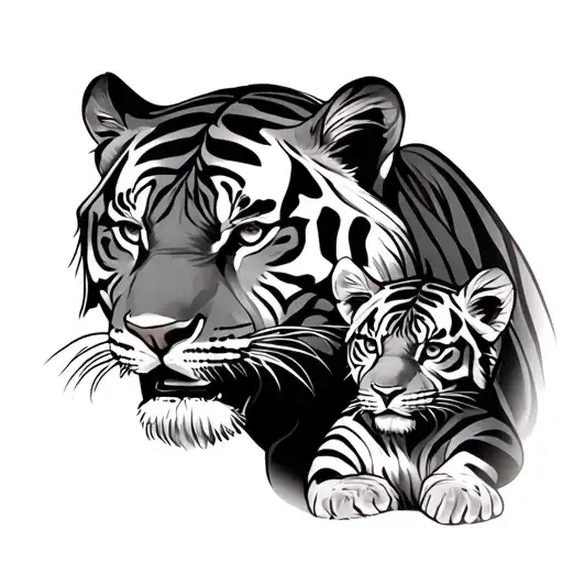 Aroured Tiger With Cub In Arms