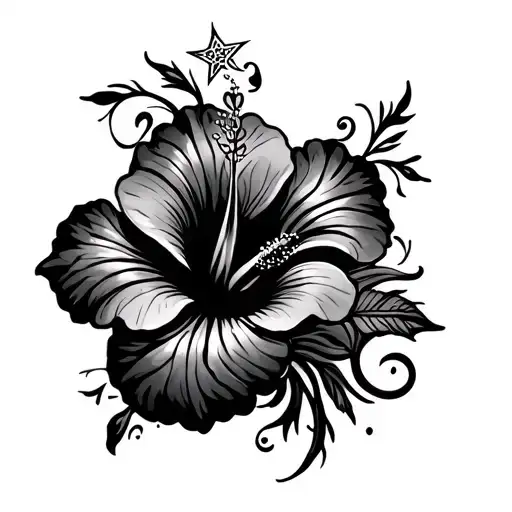Hibiscus Flower With Swirl Star Surrounded By Tiny