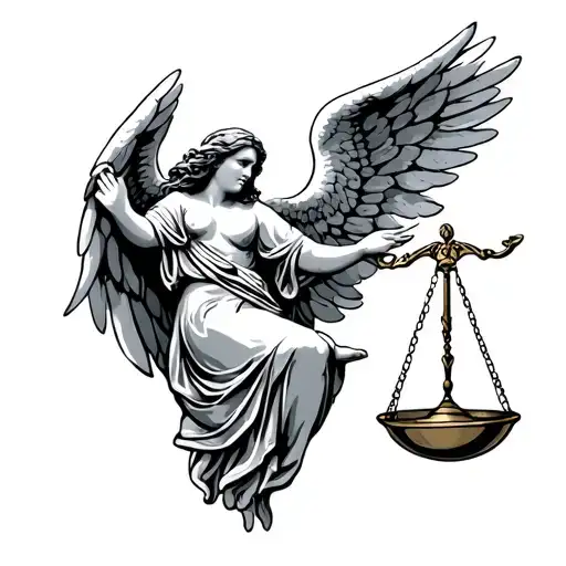 Angel Holding Libra Scale With Aquarius