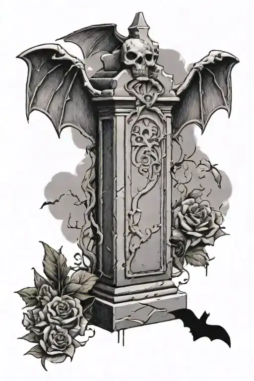 Gravestones With A Bat Hanging