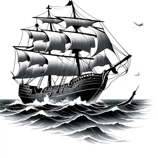 Medium Pirate Ship Sailing Through Stormy