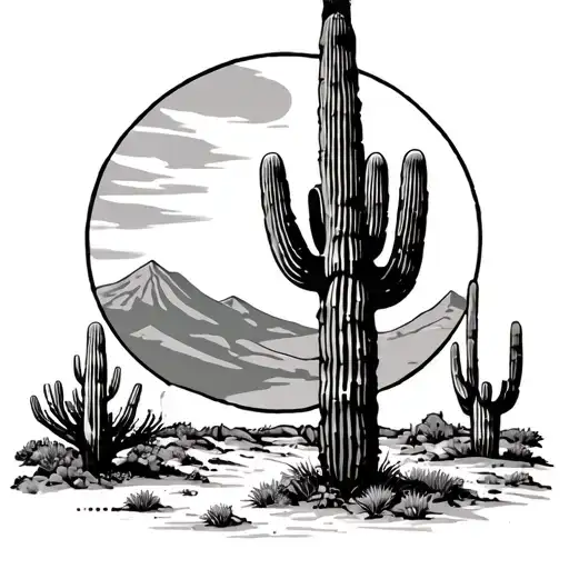 Desert Landscape With Saguaro In Circle