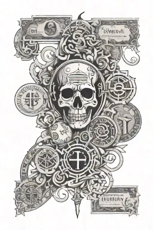 A Tattoo Combining Money Symbols And Historical Symbols