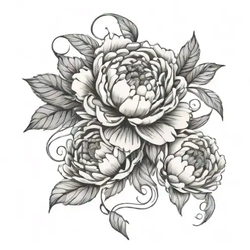 Mother And Baby Peony Flowers Intertwined With Vines