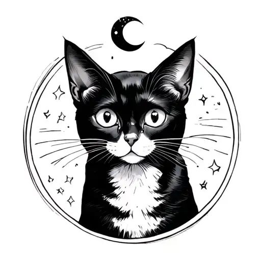 Black Cat With Three Eyes And Crescent Above It