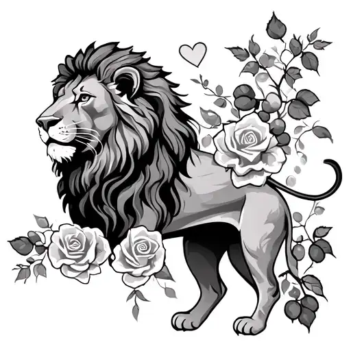 Lion And Roses And Grape Vine And Hearts And Plam Trees