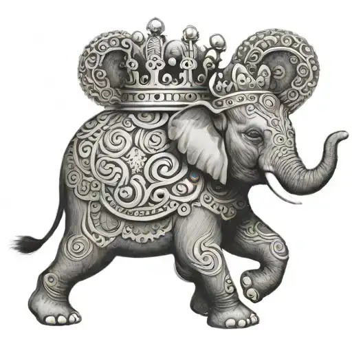 Elephant With Crown Walking Towards