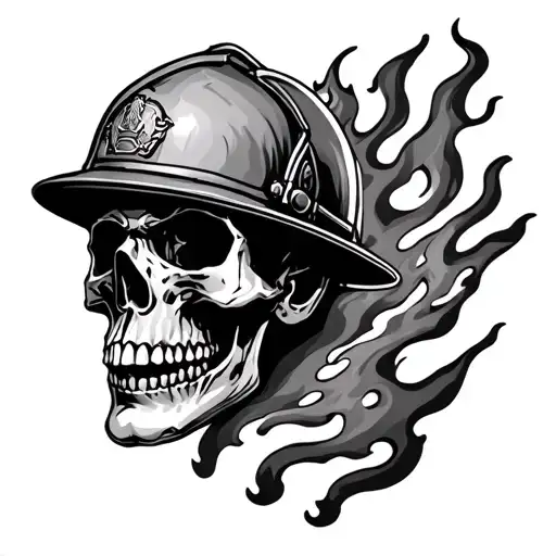 Skull Firefighter Battling Flames