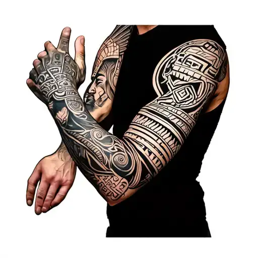 Samoan Arm Sleeve With Aztec And Biomech