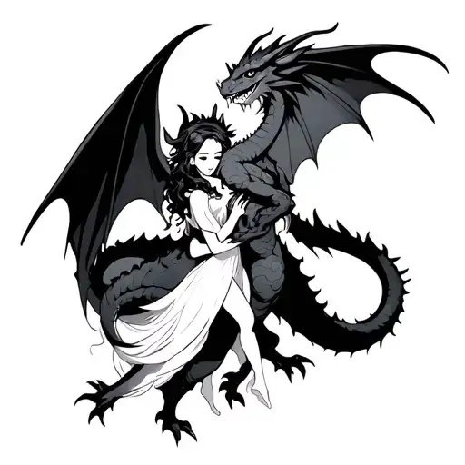 The Dragon Hugs The Girl With His Wings