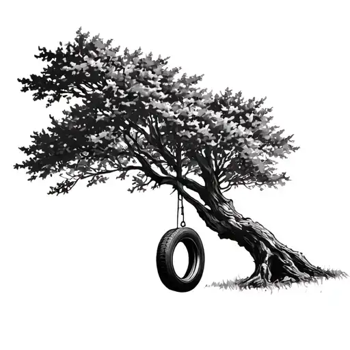 Tree With Tire Swing Hanging