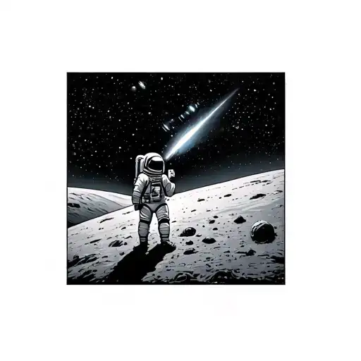 A Astronaut Standing On A Planet Shooting Star Passing