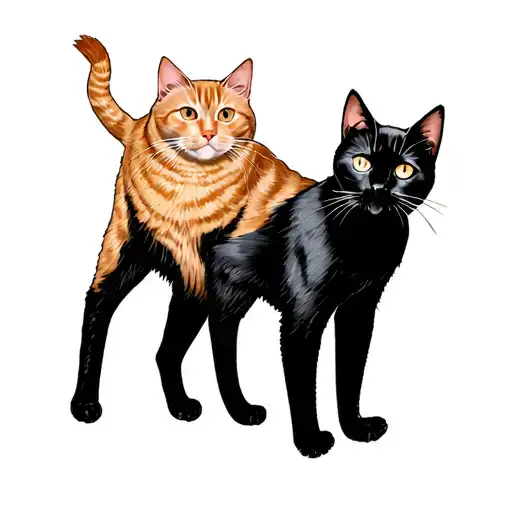Fat Orange Cat And Skinny Black Cat