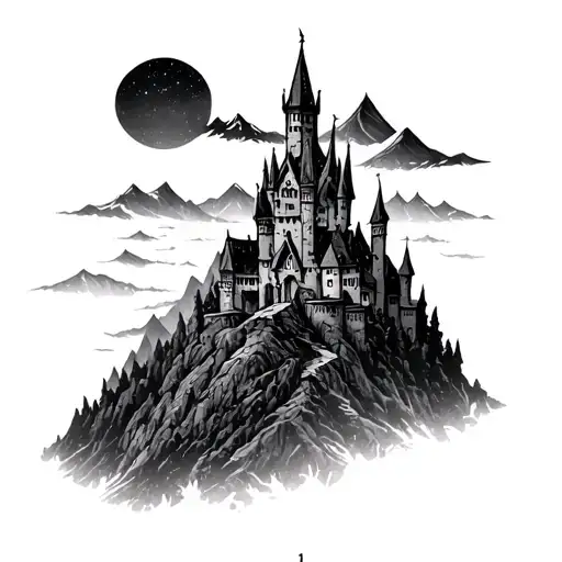 Gothic Castle Overlooking Mountains