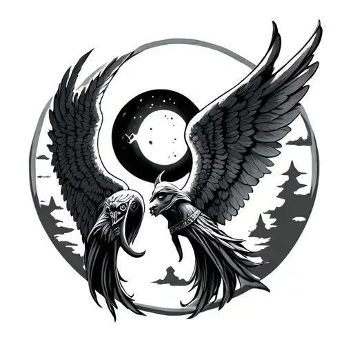 Moon And Viking Angel Wings