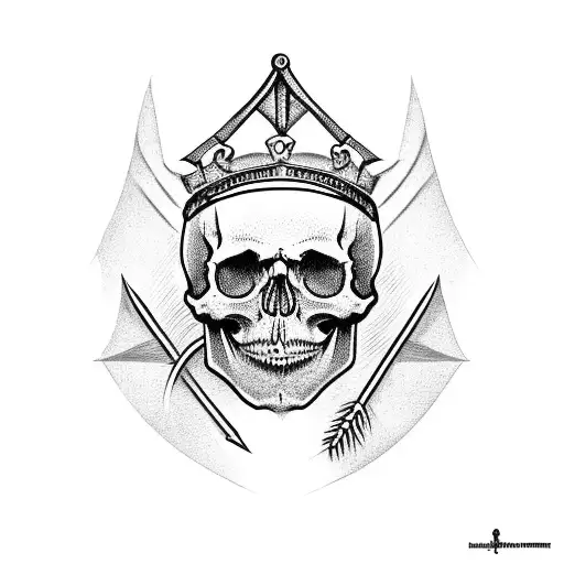 Skull With A Laurel Wreath Crown And A An Arrow In His Head