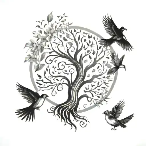 Tree Of Life Peace Freedom With Birds And First Name